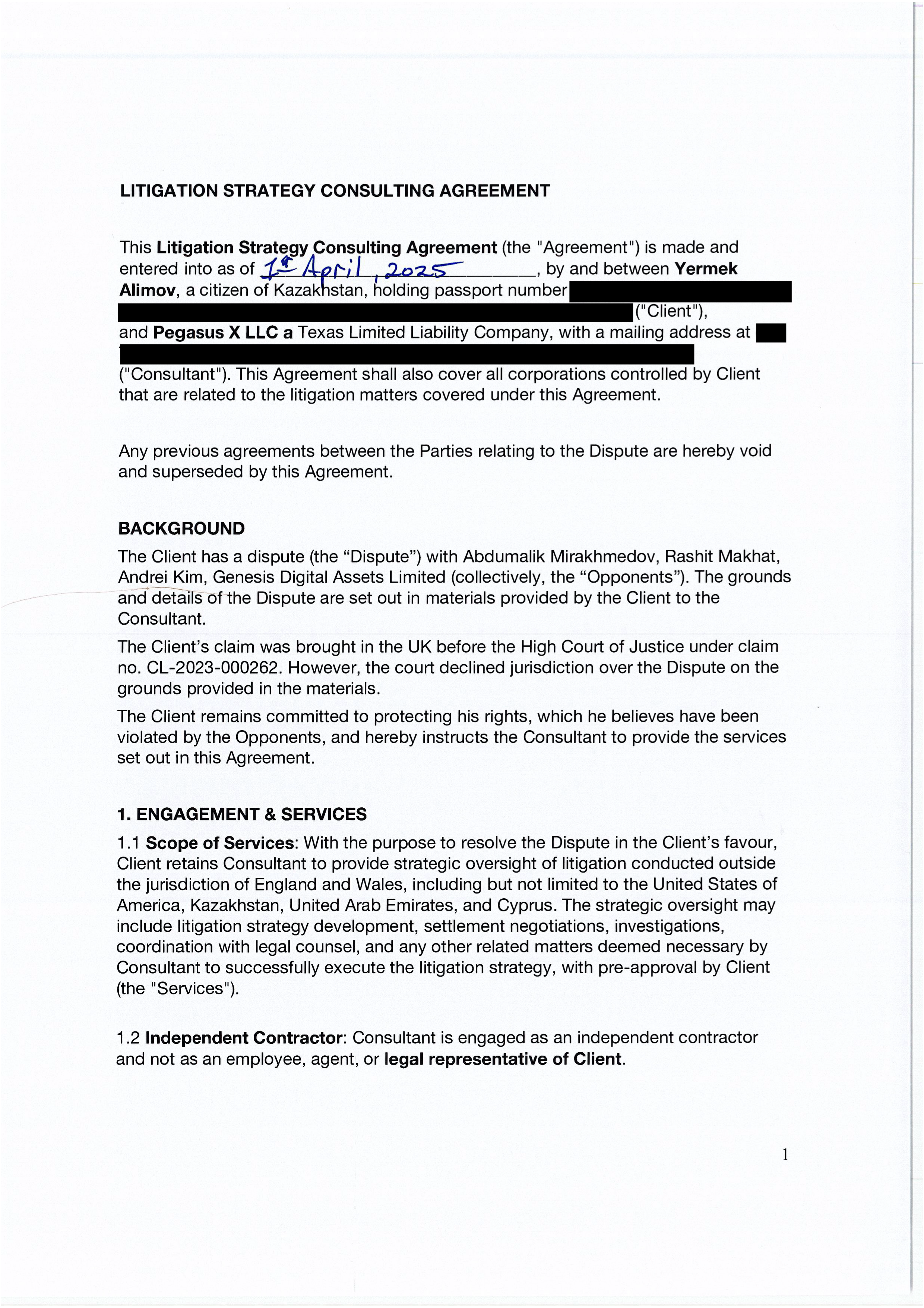 Agreement with Felix 1