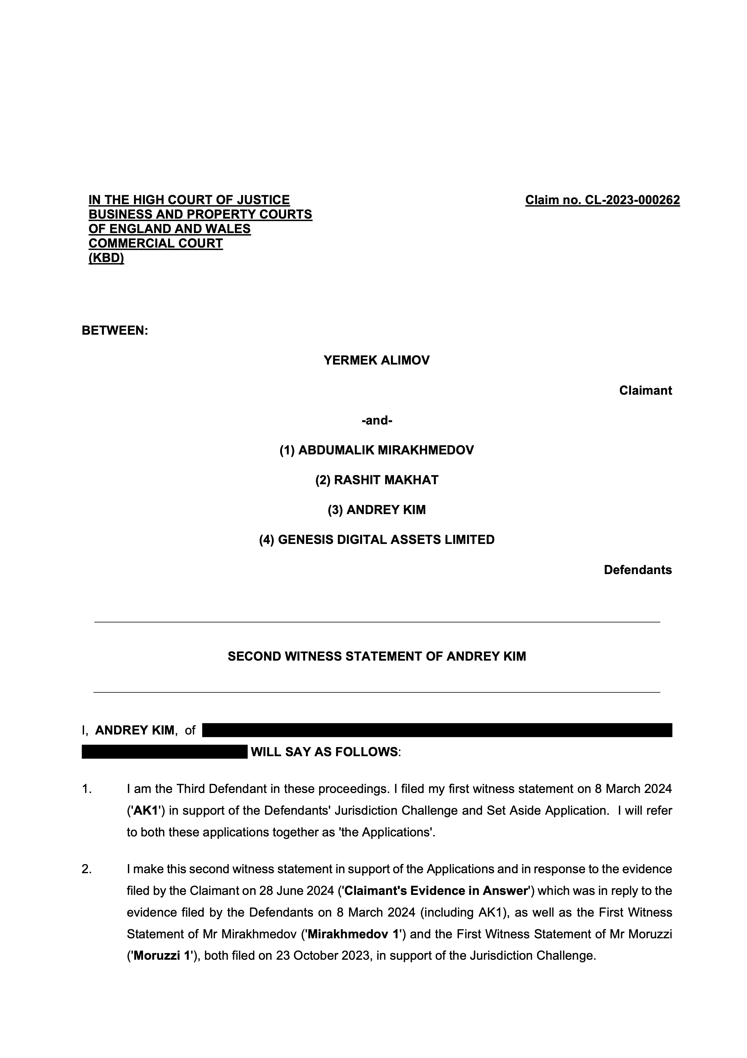 Second Witness Statement of AK