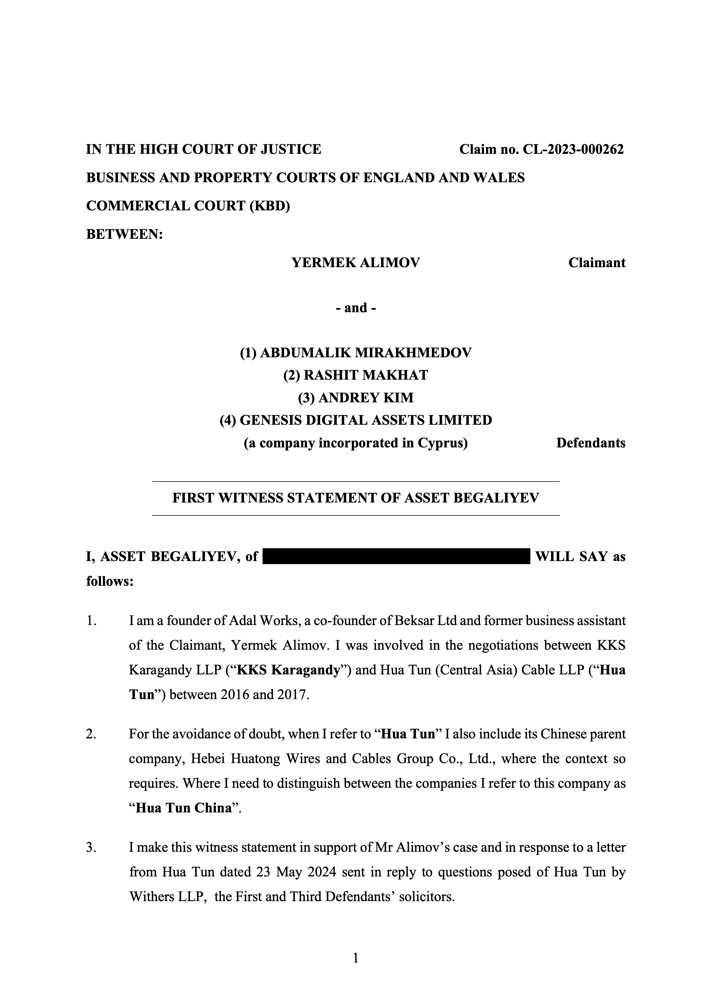 Witness Statement of Begaliev
